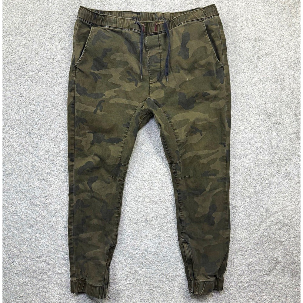Bullhead Denim Co. Green Camo Skinny Joggers Mens Large Ankle Zips Stretch